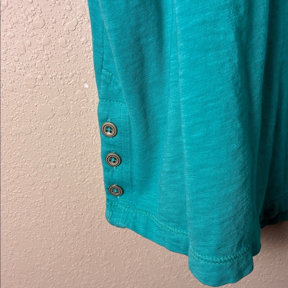 J. JILL Women Large Turquoise Cotton Roll Tab Sleeve Popover Collared Tunic Top - Picture 5 of 14